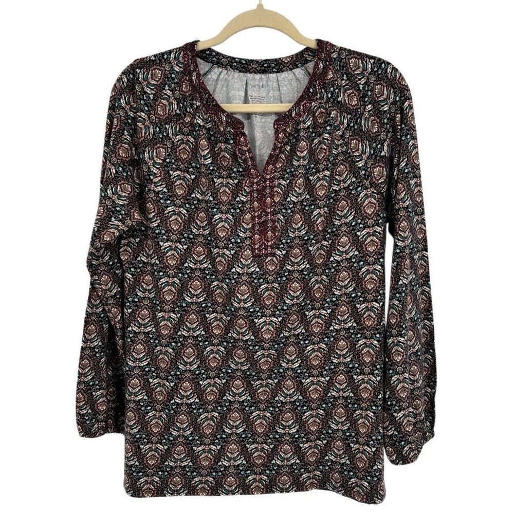J. Jill Pure Jill Printed & Embroidered Knit Tunic Multi Colored Size XS NWT
